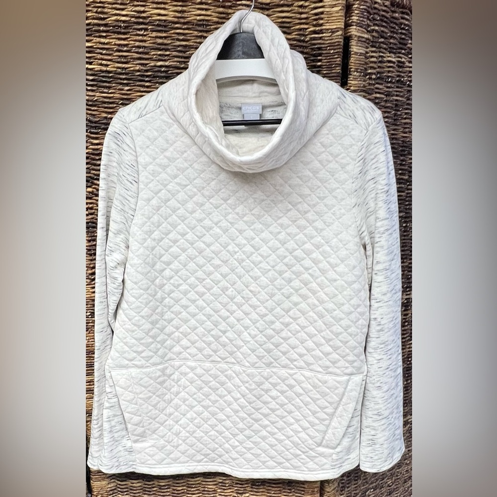 Chico's Cream Cowl Neck Sweater with‎ Textured Knit- Size: 1
